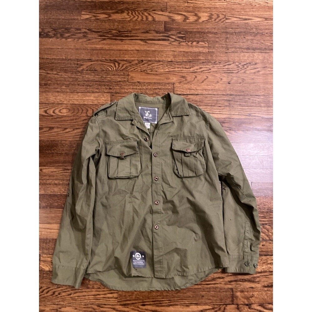LRG Lifted Research Group Hooded Jacket Mens L Green Full Zip Utility Military